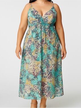 Plus Size Teal Floral Maxi Dress with Spaghetti Straps
